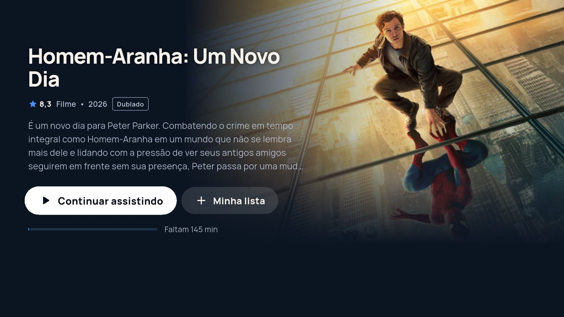 Página de título do CineSala na TV com sinopse e episódios