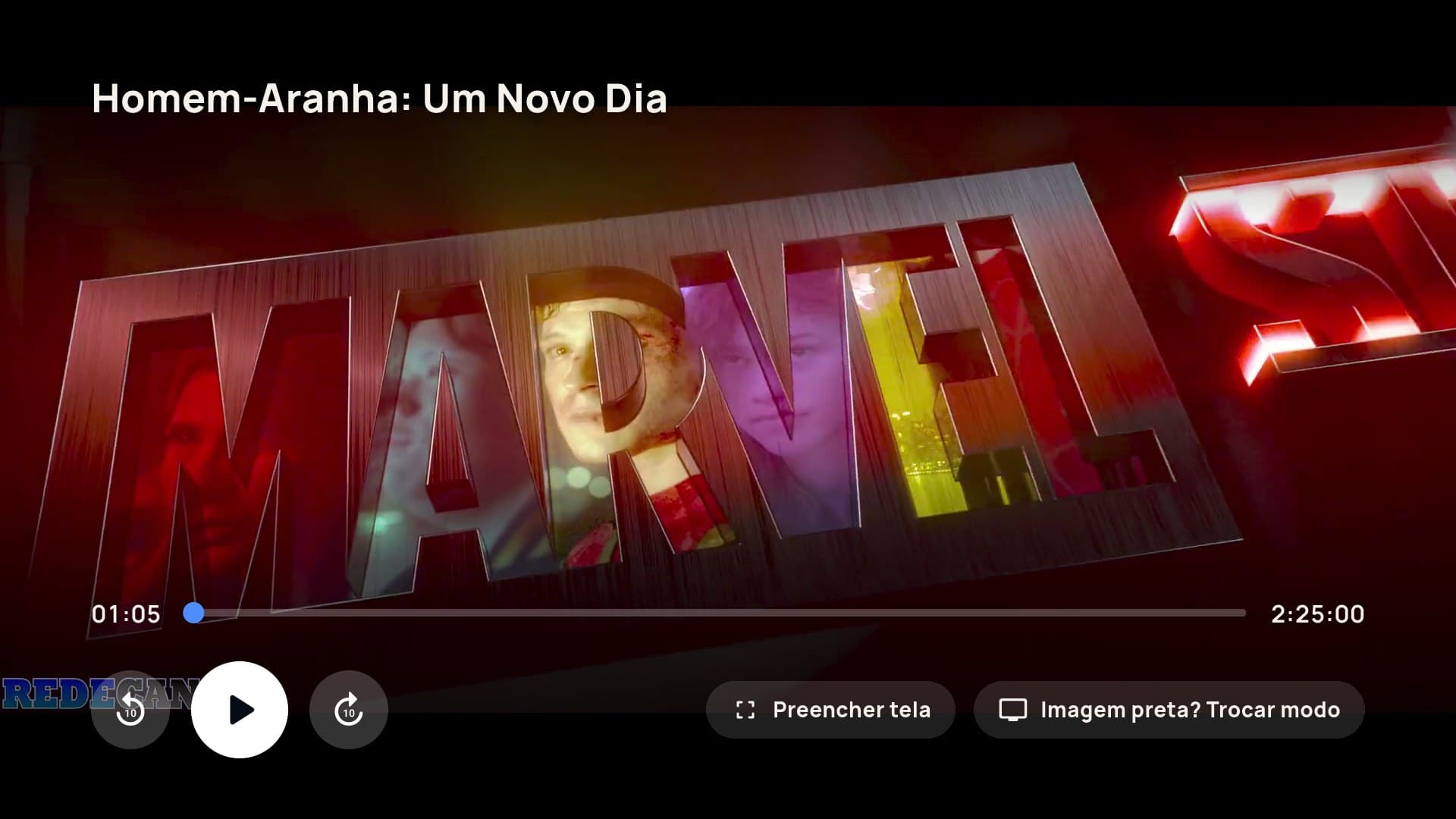Player do CineSala na TV com barra de progresso